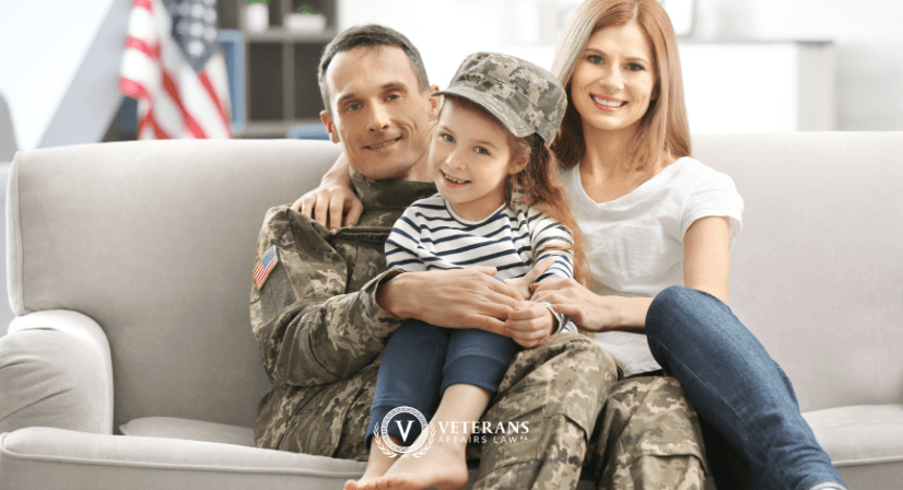 veteran sitting with wife and daughter